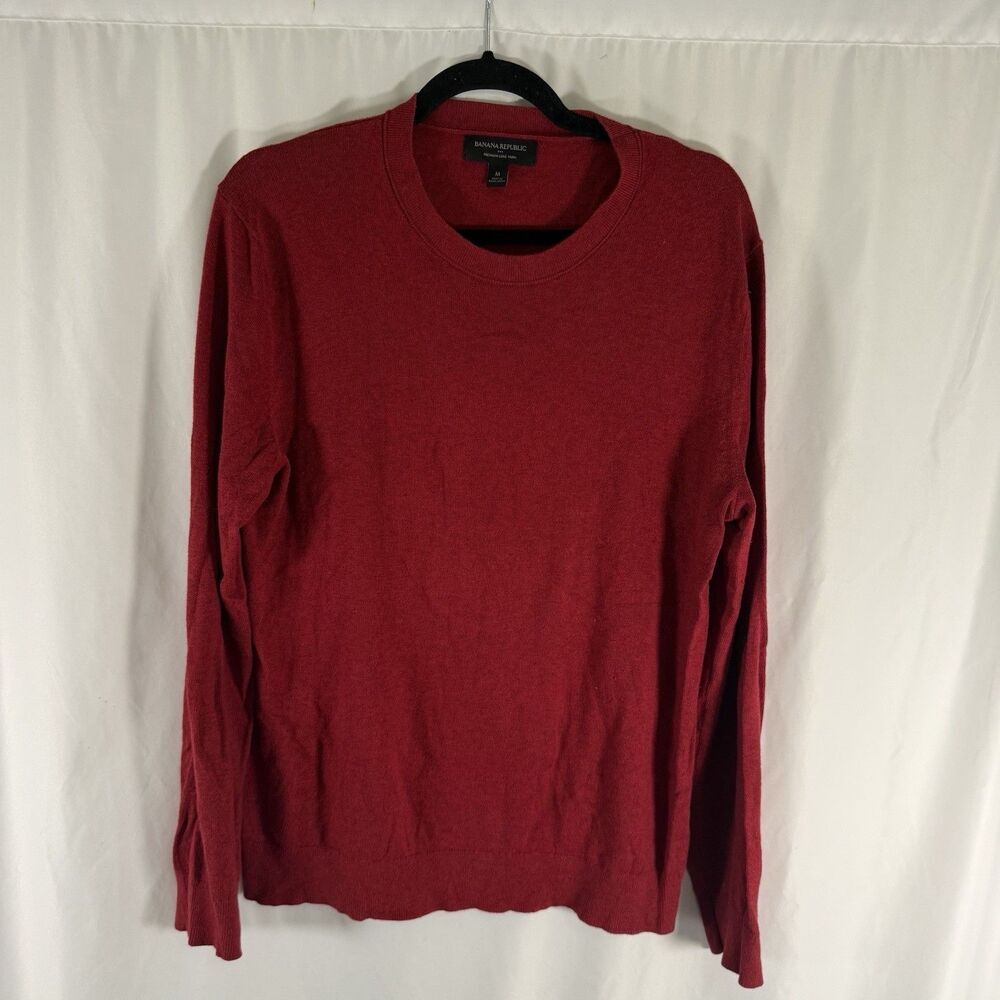 Banana Republic Premium Luxe Yarn Sweater Men's Medium Red Crewneck Silk Cashmer